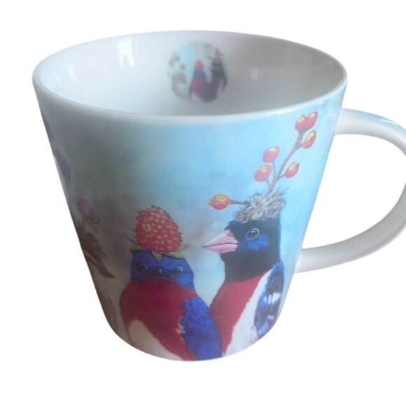 Funny Vintage Vicki Sawyer 12oz China Mug With Quirky Birds & Berry Hats - Picture 3 of 4